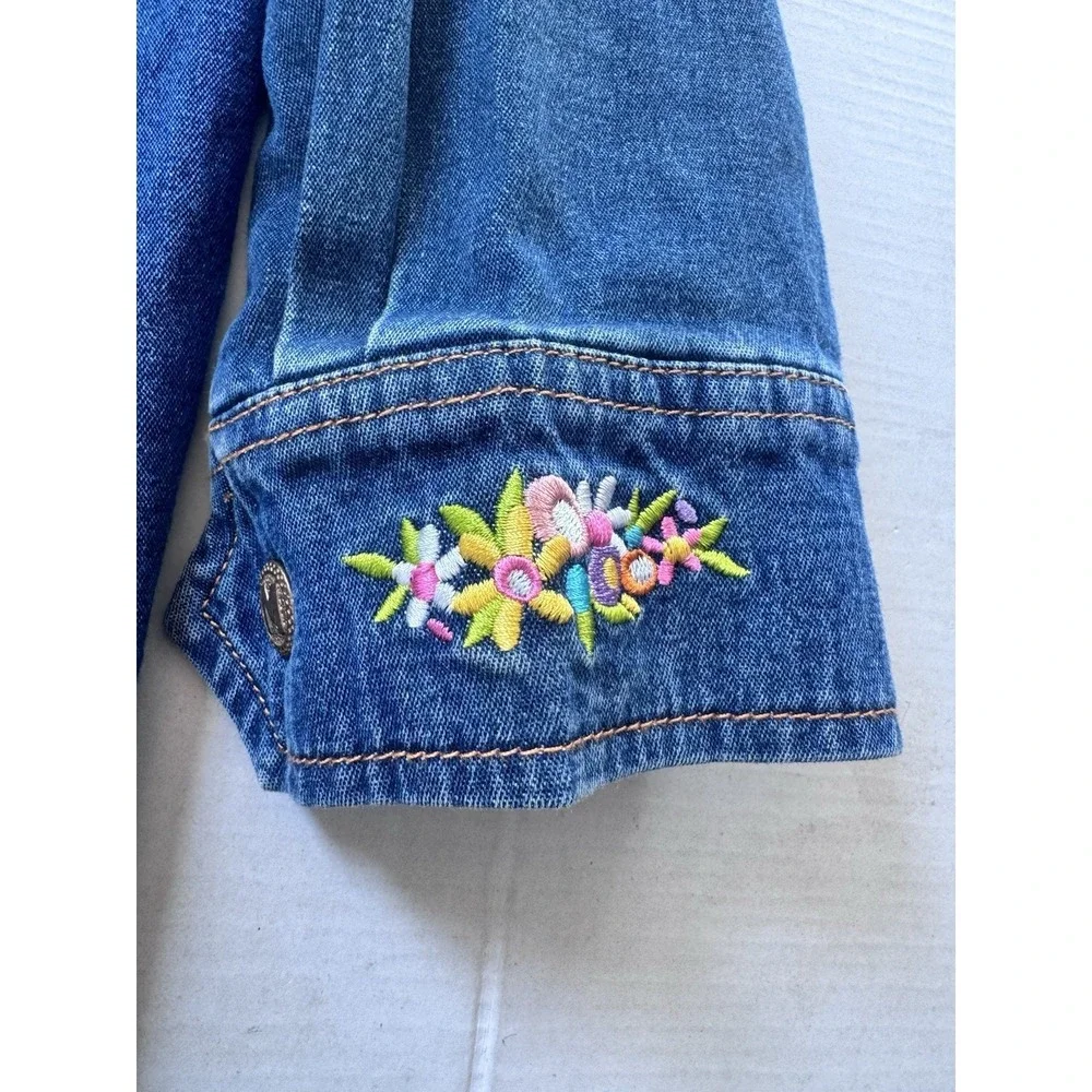 VTG Y2K Bob Mackie Wearable Art Embroidered Maypole Denim Button Down‎ Sz Medium